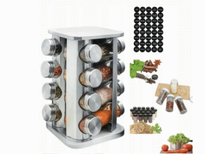 STOJAK ORGANIZER NA PRZYPRAWY OBROTOWY METALOWY 16x SŁOIKI + 40 NAKLEJEK GRATIS
