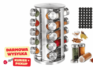 OBROTOWY STOJAK NA PRZYPRAWY 20x SŁOICZKI SZKLANE + GRATIS 40 NAKLEJEK
