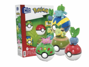 MEGA POKEMON KLOCKI 118 el ZESTAW 4 Pokemony Trawiaste + 4 Pokeballe